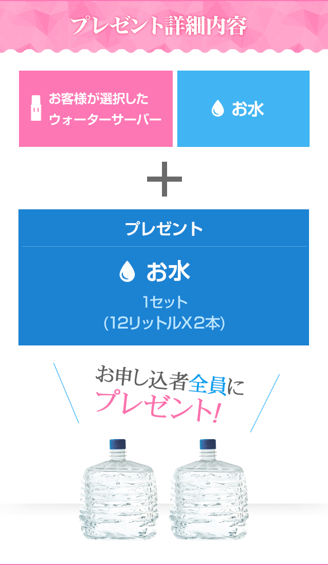 レンタル料無料!!日本を誇るアルカリウォーターがいつでもご自宅で！100%天然水2本必ずもらえるキャンペーン,今だけのお試しチャンス